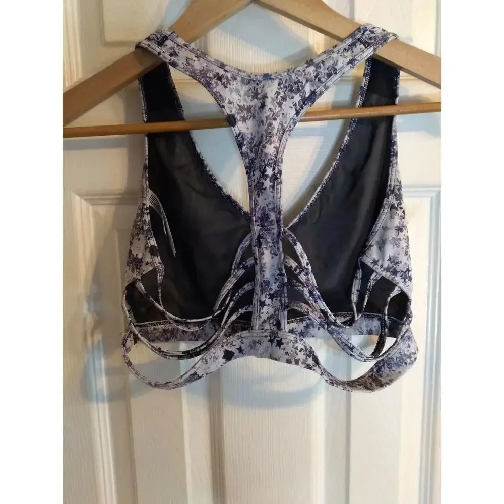 Victoria Secret Sports Bra Purple Floral Racer Strapy Back Sz L - Picture 3 of 6
